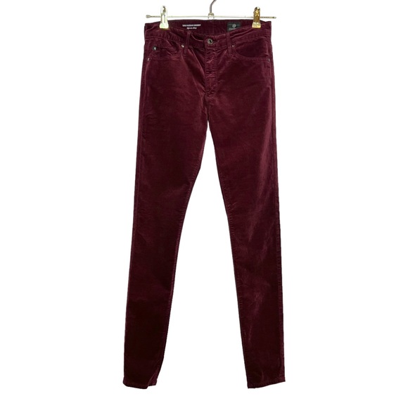 AG The Farrah High Rise Skinny Velvet Pants in Carmine. Size 26 - Picture 2 of 8